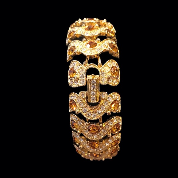 JOAN RIVERS AMBER & CLEAR CRYSTAL SERPENTINE GOLD TONE BRACELET - Picture 10 of 16
